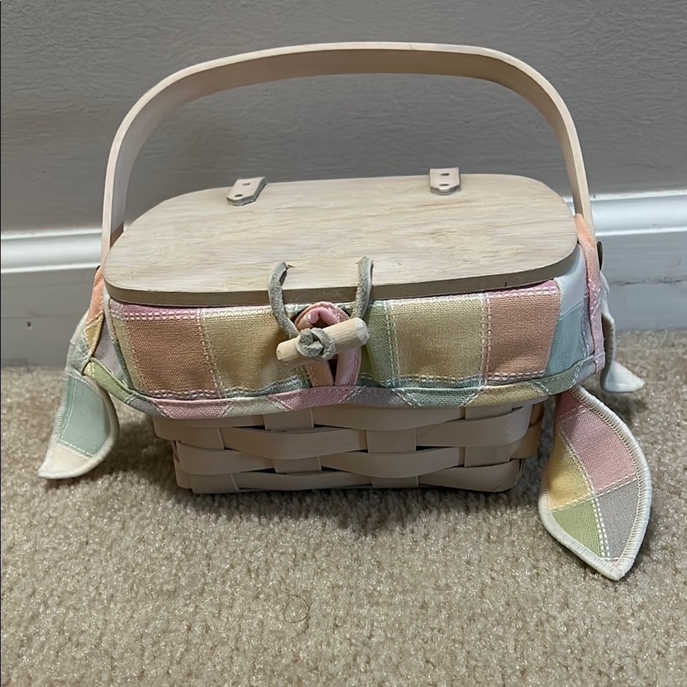 Pastel Plaid Woven Basket with Handle
